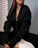 Solid Color Sport Zipper Hooded Two Piece Pants Set YMZY-11203