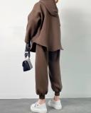 Loose Zipper Hooded Tops Two Piece Pants Set YMZY-6818