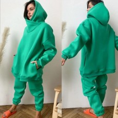 Casual Hooded Sweatshirt Loose Two Piece Pants Set YMZY-9851