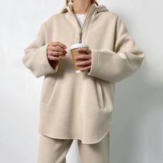 Loose Zipper Hooded Tops Two Piece Pants Set YMZY-6818
