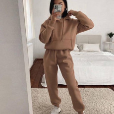 Casual Hooded Long Sleeve Sweatshirt Solid Color Sports Set YMZY-6502