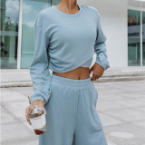 Loose Solid Color Casual Sweatshirt Pants Suit YMZY-9831