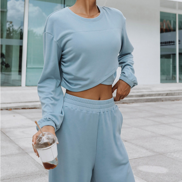 Loose Solid Color Casual Sweatshirt Pants Suit YMZY-9831