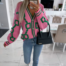 Long Sleeve V Neck Knits Print Coat YMZY-509