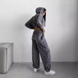 Casual Loose Hooded Sweatshirt Two Piece Pants Set YMZY-2105