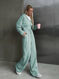 Long Sleeve Zipper Hoodies Solid Color Pants Suit YMZY-866