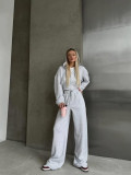 Long Sleeve Zipper Hoodies Solid Color Pants Suit YMZY-866
