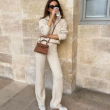Long Sleeve Solid Color Sweater Two Piece Pants Suit YMZY-18076