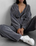 Casual Loose Hooded Sweatshirt Two Piece Pants Set YMZY-2105