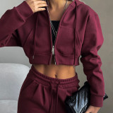 Long Sleeve Hooded Shorts Coat Pants Loose Suit YMZY-827