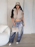 Fashion Print Loose Wide Leg Jeans ZSD-0709