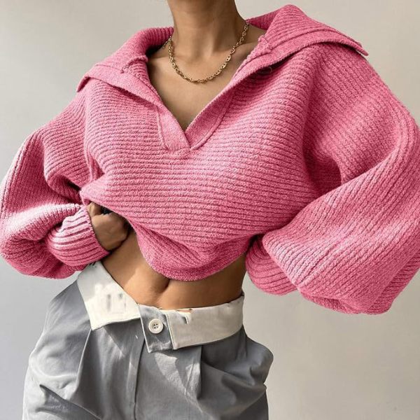 Fashion Long Sleeve Knits Lapel Sweater YMZY-21138
