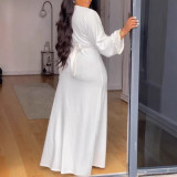 Plus Size V Neck Split Maxi Dress NY-3301