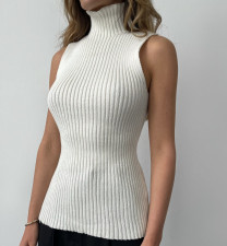 High Neck  Solid Color Sleeveless Tops YMZY-21141