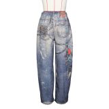 Fashion Print Loose Wide Leg Jeans ZSD-0709