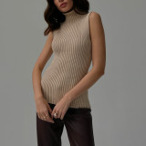 High Neck  Solid Color Sleeveless Tops YMZY-21141