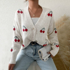 Cherry Sweater Cardigan Long Sleeve Tops GDAM-7182