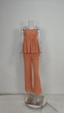 Plus Size Solid Color Loose Sling Two Piece Pants Suit GHHE-28635