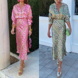 Plus Size Long Sleeve Print Shirt Skirt Suit GHHE-28523