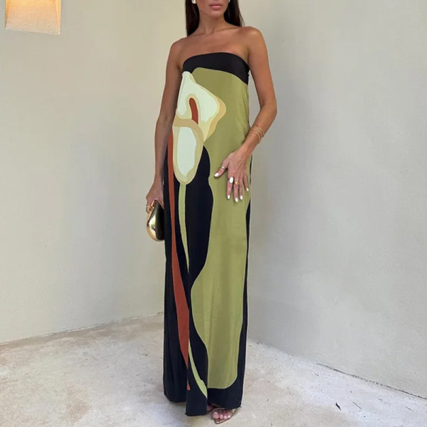 Plus Size Sexy Print Wrap Chest Backless Maxi Dress GHHE-28178