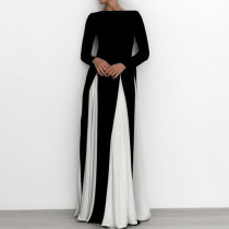 Plus Size Long Sleeve Color Block Maxi Dress GHHE-28687