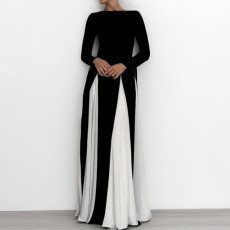 Plus Size Long Sleeve Color Block Maxi Dress GHHE-28687