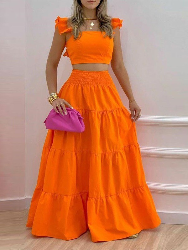 Plus Size Solid Sleeveless Big Swing Sling Maxi Dress GHHE-8114