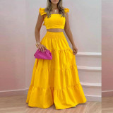Plus Size Solid Sleeveless Big Swing Sling Maxi Dress GHHE-8114