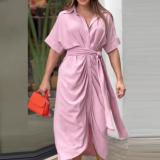Plus Size Short Sleeve Single Breasted Shirt Dress GHHE-22037-8651