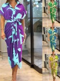 Plus Size Short Sleeve Single Breasted Shirt Dress GHHE-22037-8651