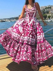 Plus Size Fashion Print Sling Big Swing Maxi Dress GHHE-25058