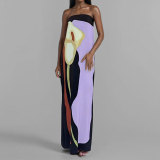 Plus Size Sexy Print Wrap Chest Backless Maxi Dress GHHE-28178