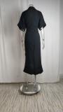 Plus Size Solid Color Lapel Shirt Dress GHHE-8651
