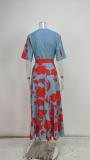 Plus Size V Neck Print Half Sleeve Maxi Dress GHHE-28480