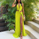 Plus Size Hollow Out V Neck Pleated Long Dress GHHE-28175