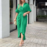 Plus Size Solid Color Lapel Shirt Dress GHHE-8651