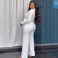 Plus Size Solid Color Tie Up Balter Pants Suit NY-10938