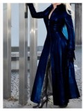 Plus Size Zipper Stand Neck Leather Long Coat GHKC-Q012