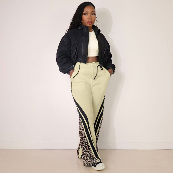 Leopard Print Patchwork Loose Sweatpant OD-8719