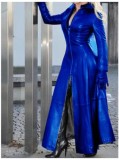 Plus Size Zipper Stand Neck Leather Long Coat GHKC-Q012