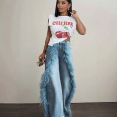 Patchwork Raw Edge Straight Leg Jean LSD-2324