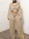 Long Sleeve Zipper Hooded Drawstring Pants Two Piece Set MIL-T072