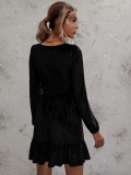 Deep V Neck Bubble Sleeve Velour Ruffles Dress GYSQ-SY200808DR01