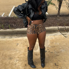 Leopard Print Sequin Mini Short DLSF-K24P56756