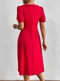 Short Sleeve Solid Color Pleated Midi Dress GYSQ-CDEA0920