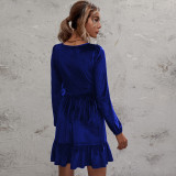 Deep V Neck Bubble Sleeve Velour Ruffles Dress GYSQ-SY200808DR01