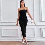 Solid Color Wrap Chest Slim Midi Dress GYSQ-CDCJ0610