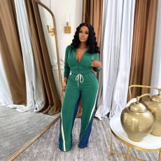 Velvet Denim Patchwork Threaded Sweatpants Set TE-4725