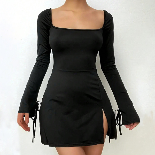 Square Neck High Waist Split Mini Dress GYSQ-CDEF1810