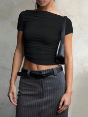 Slash Shoulder Short Sleeve Skinny Tops GYSQ-CTEA0340